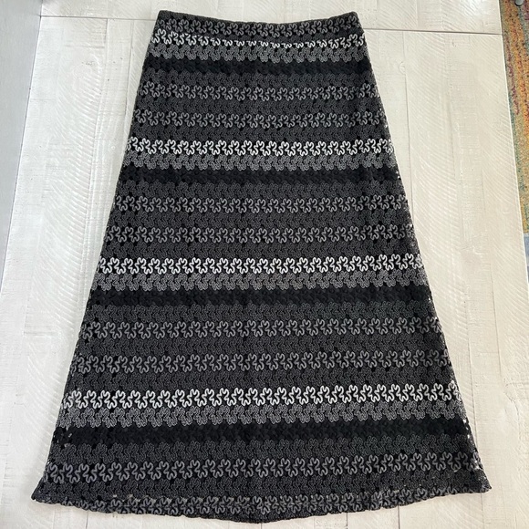 Black & Grey Festival Whimsy Goth Emo Striped Design Lined Maxi Skirt Size Large - Picture 2 of 9